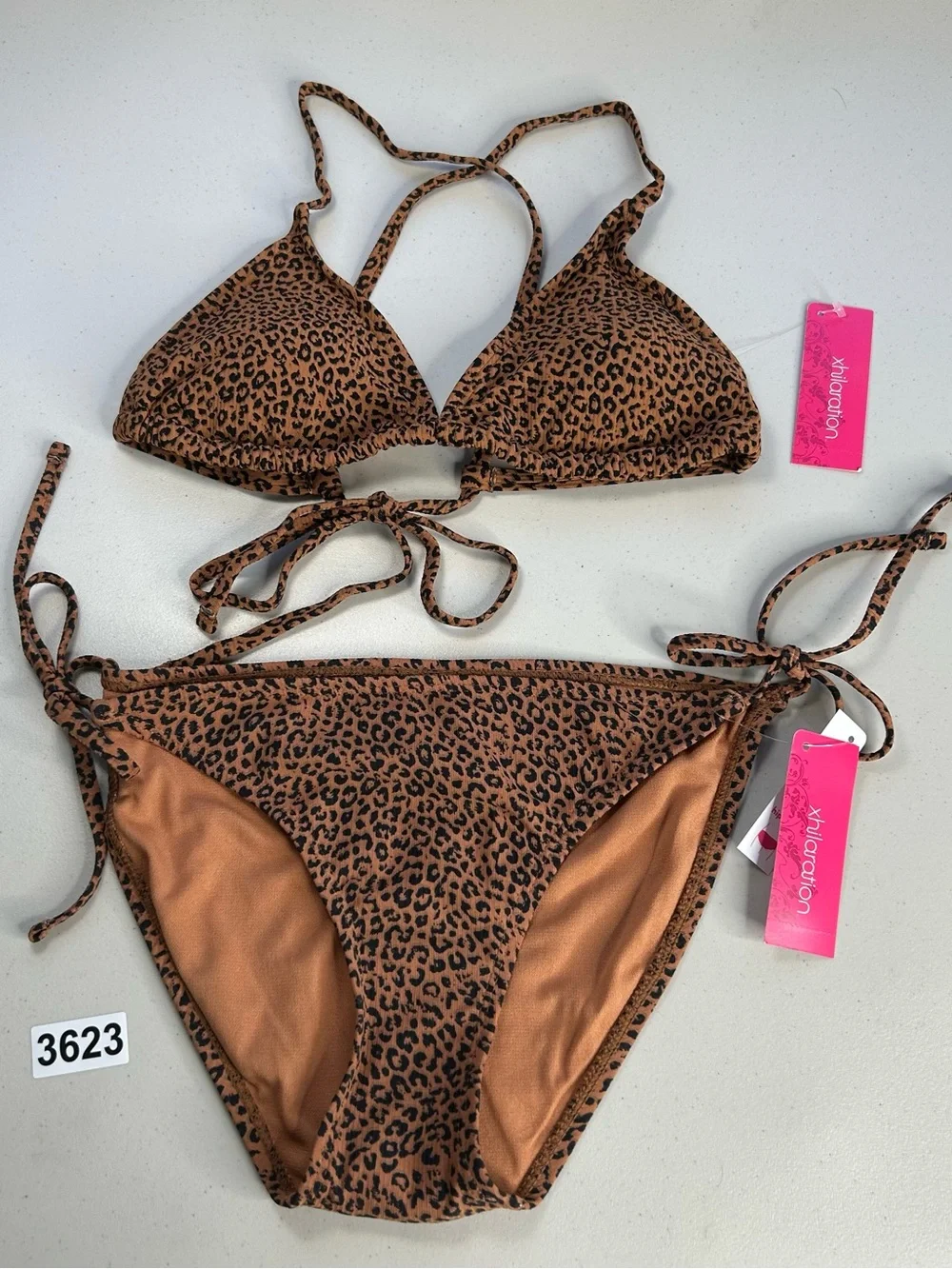 Xhilaration Youth Leopard Print Ribbed Triangle Bikini Set Medium